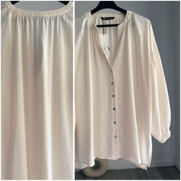 ZARA SATIN EFFECT JACQUARD BLOUSE ECRU - Picture 2 of 10